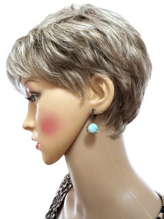 New Dominican Larimar 14k Yellow Gold & 925 Oxi-Black Sterling Earrings