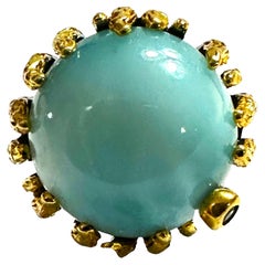New Dominican Larimar 14k YGold & 925 Oxi-Black Sterling Ring Size 5.75