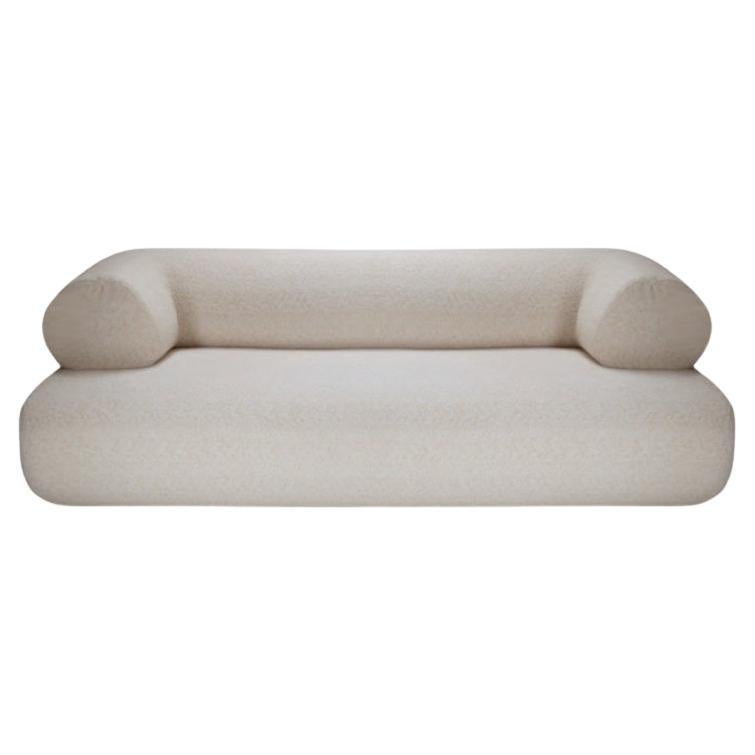 NEW! Dooq! Modern Carmel Wood Couch 280m in White Bouclé and Wood Feet
