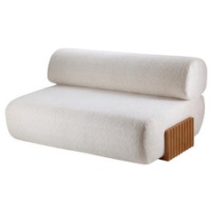 NEW! Dooq! Modern Carmel Wood Armchair 1, 4m in White Bouclé and Wood Feet