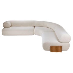 NEW! Dooq! Modern Carmel Wood Modular Couch in White Bouclé and Wood Feet