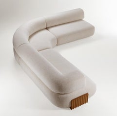 NEW! Dooq! Modern Carmel Wood Pouf Square White Bouclé and Wood Feet