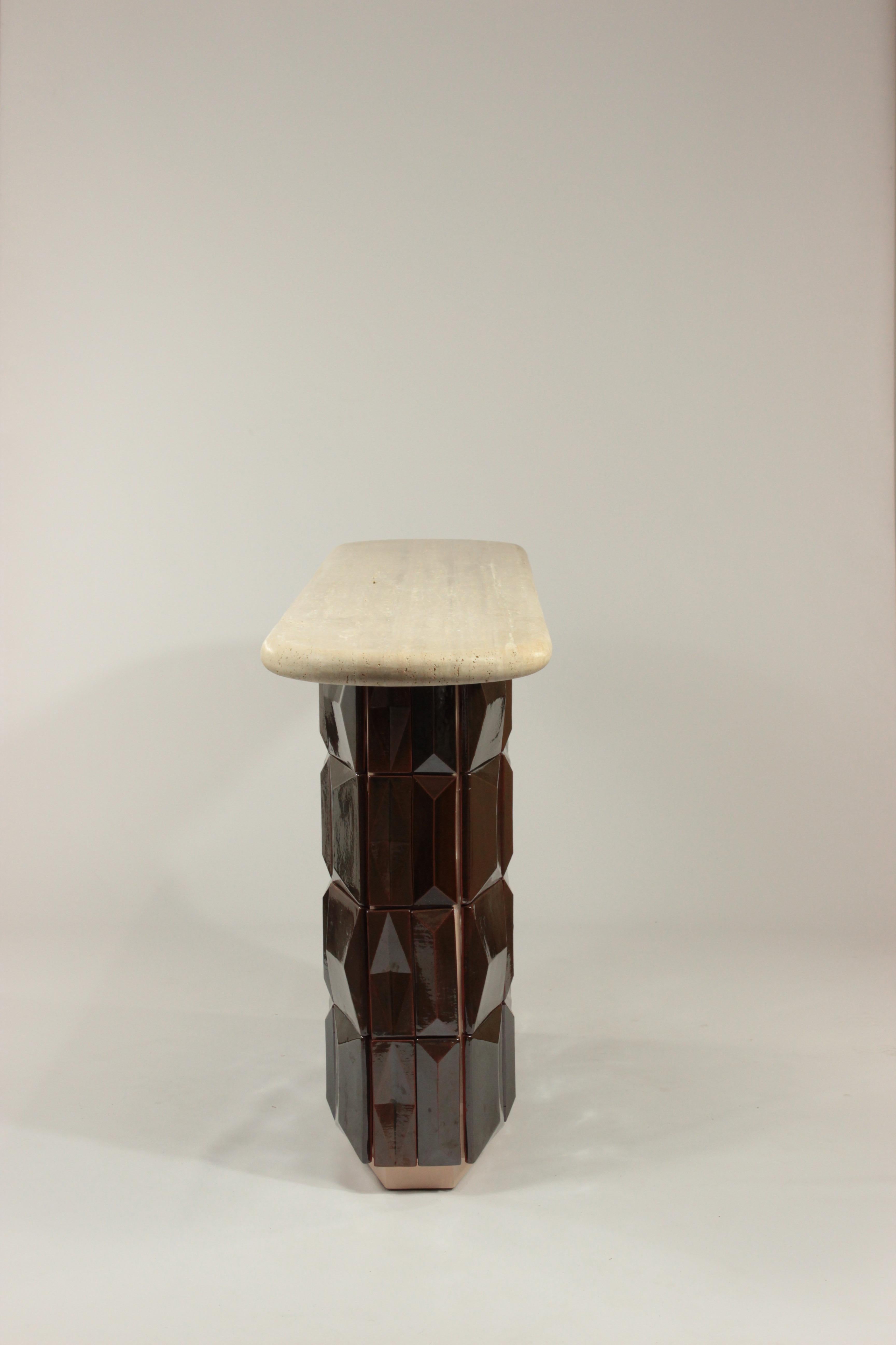 Modern NEW! DOOQ! Milano Console in Marble Top and Handsmade Tiles For Sale