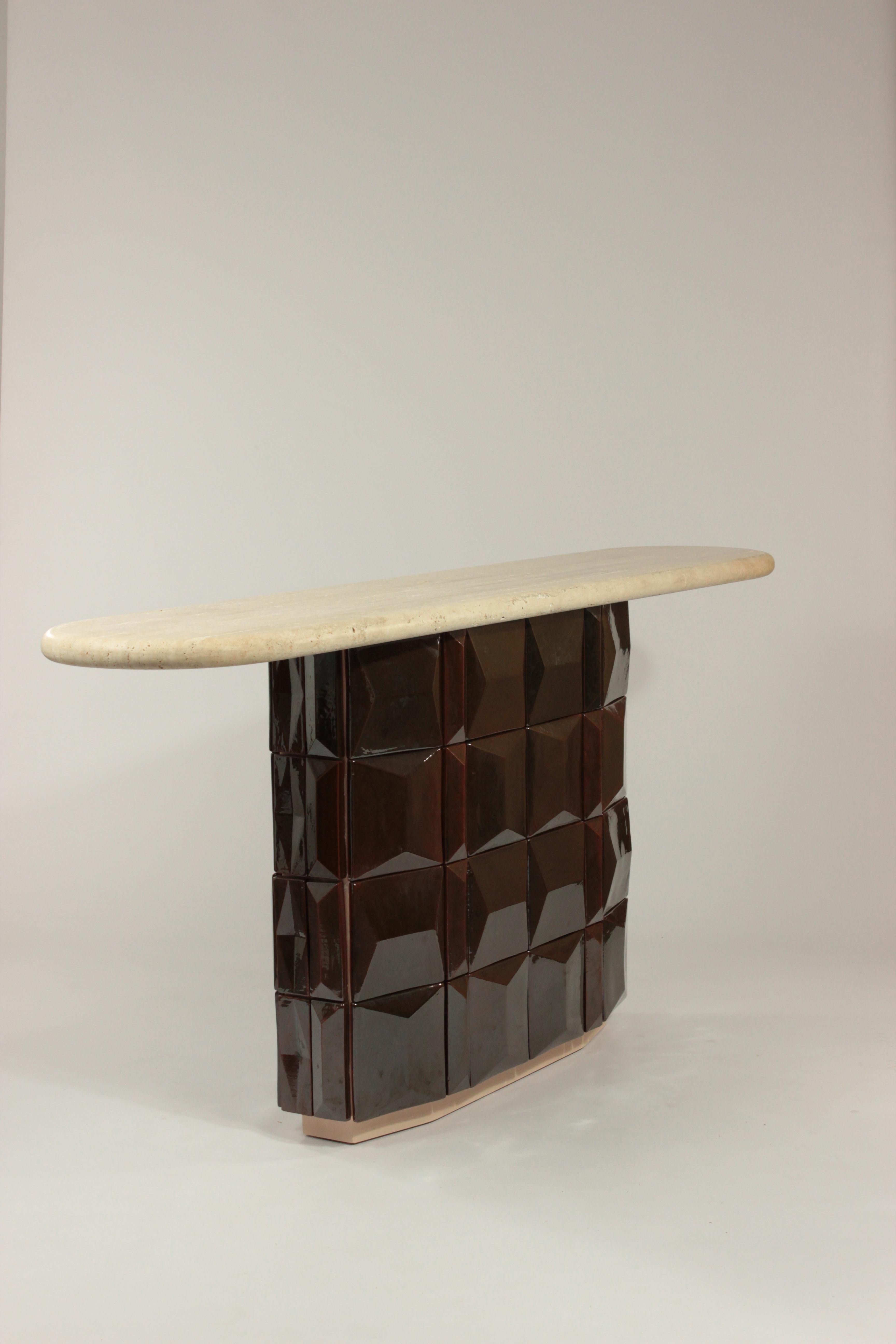Portuguese NEW! DOOQ! Milano Console in Marble Top and Handsmade Tiles For Sale