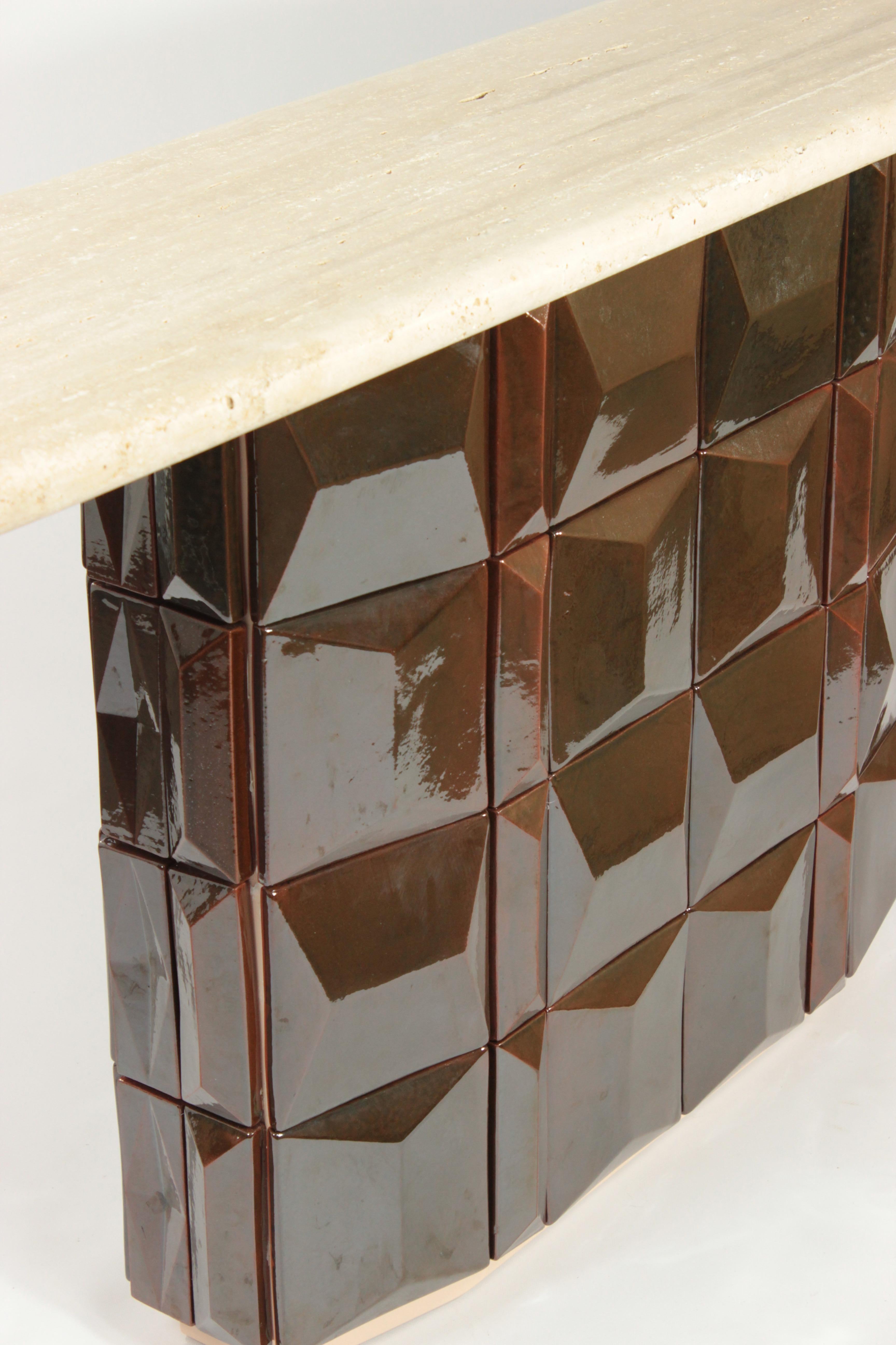 Contemporary NEW! DOOQ! Milano Console in Marble Top and Handsmade Tiles For Sale