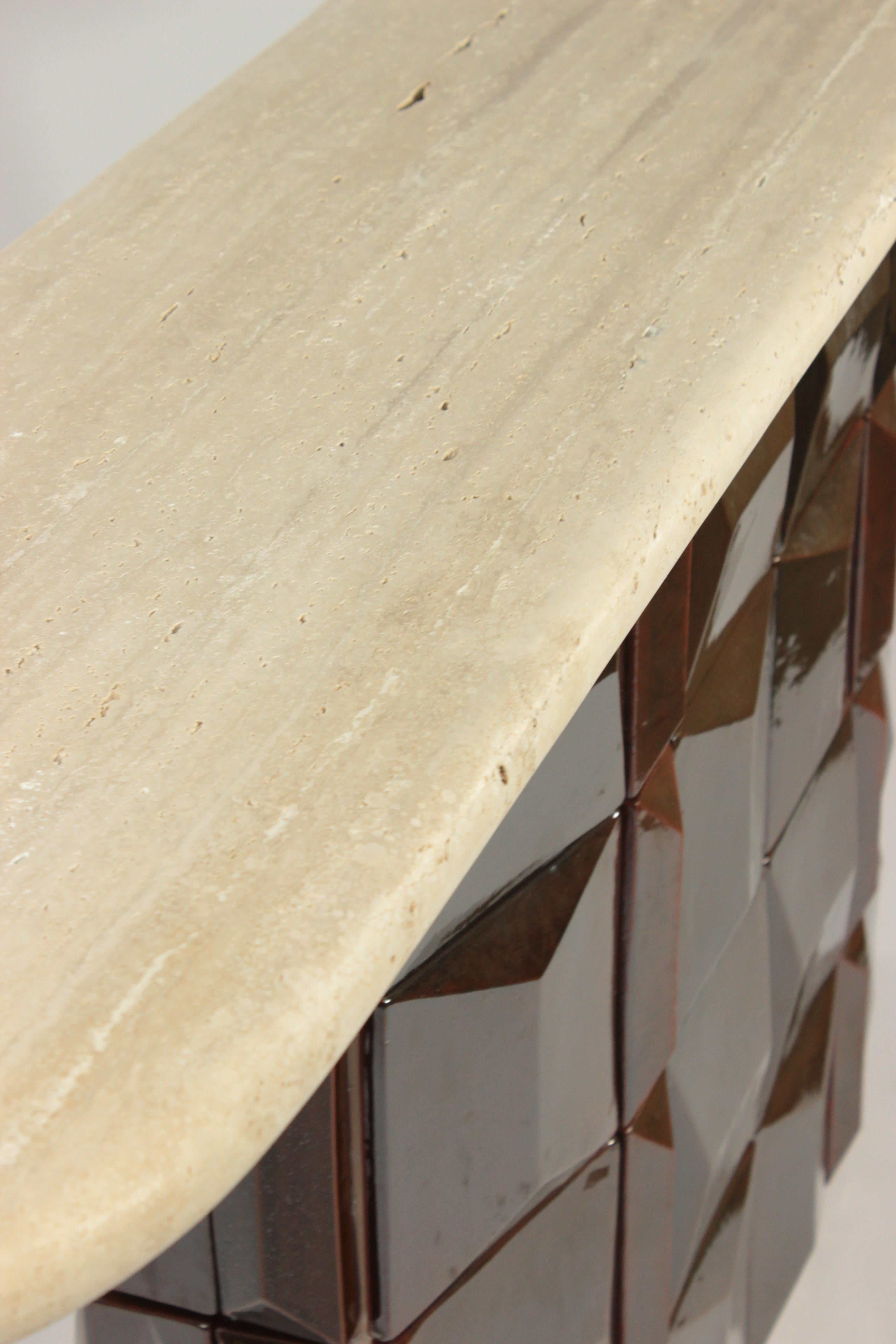 NEW! DOOQ! Milano Console in Marble Top and Handsmade Tiles For Sale 1