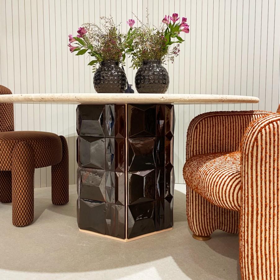 Contemporary NEW! Dooq! Modern 150cm Milano Dinner Table in Cream, Marble Top, HandmadeTiles For Sale