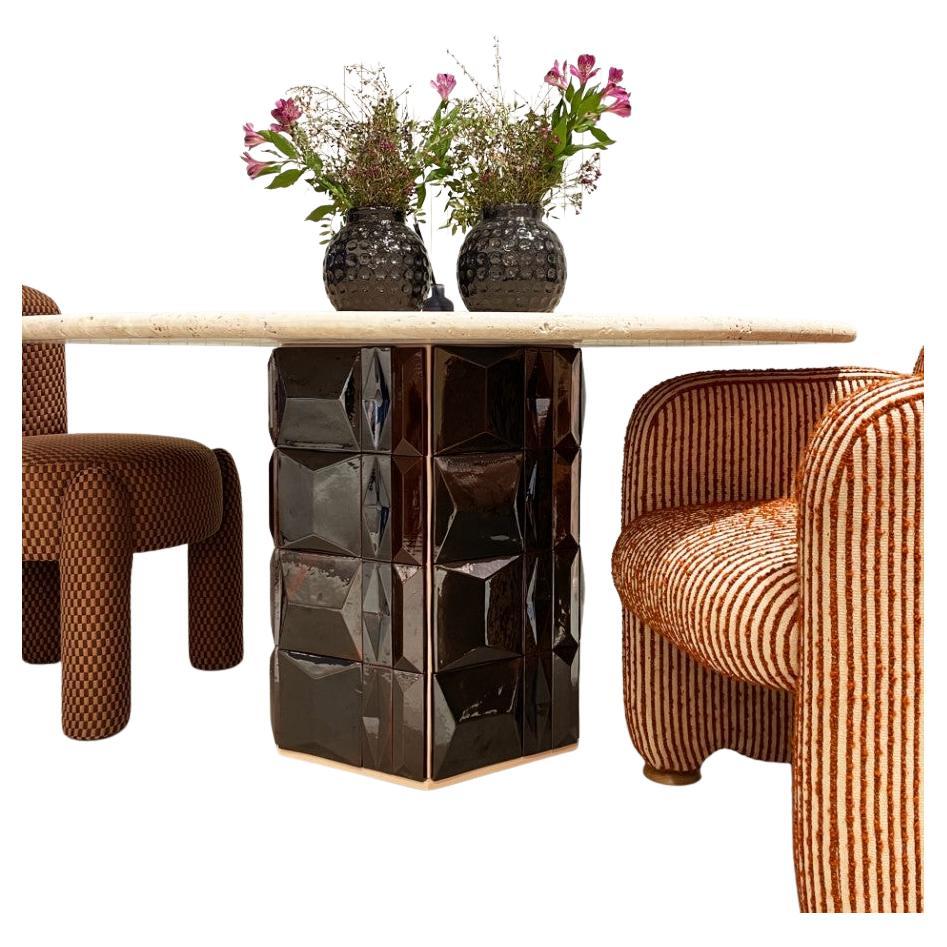 NEW! Dooq! Modern Milano Dinner Table in Black, Marble Top and Tiles 120cm