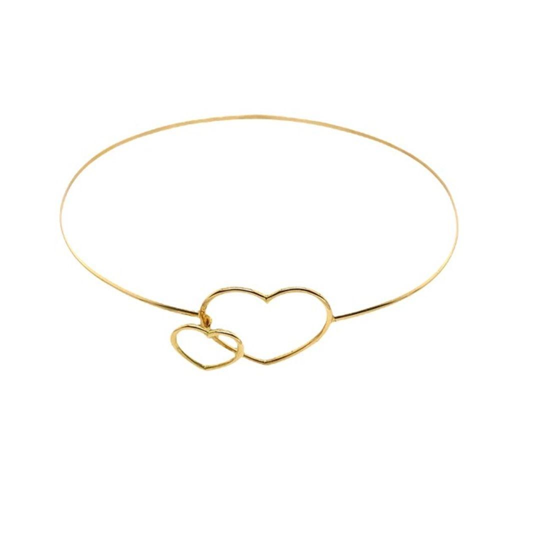 Women's New Double Heart Bangle Gold with Noose Fittings in 18ct Yellow Gold For Sale