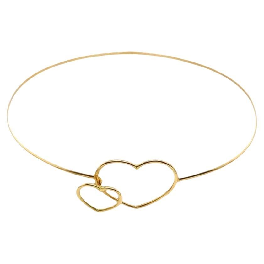 New Double Heart Bangle Gold with Noose Fittings in 18ct Yellow Gold For Sale