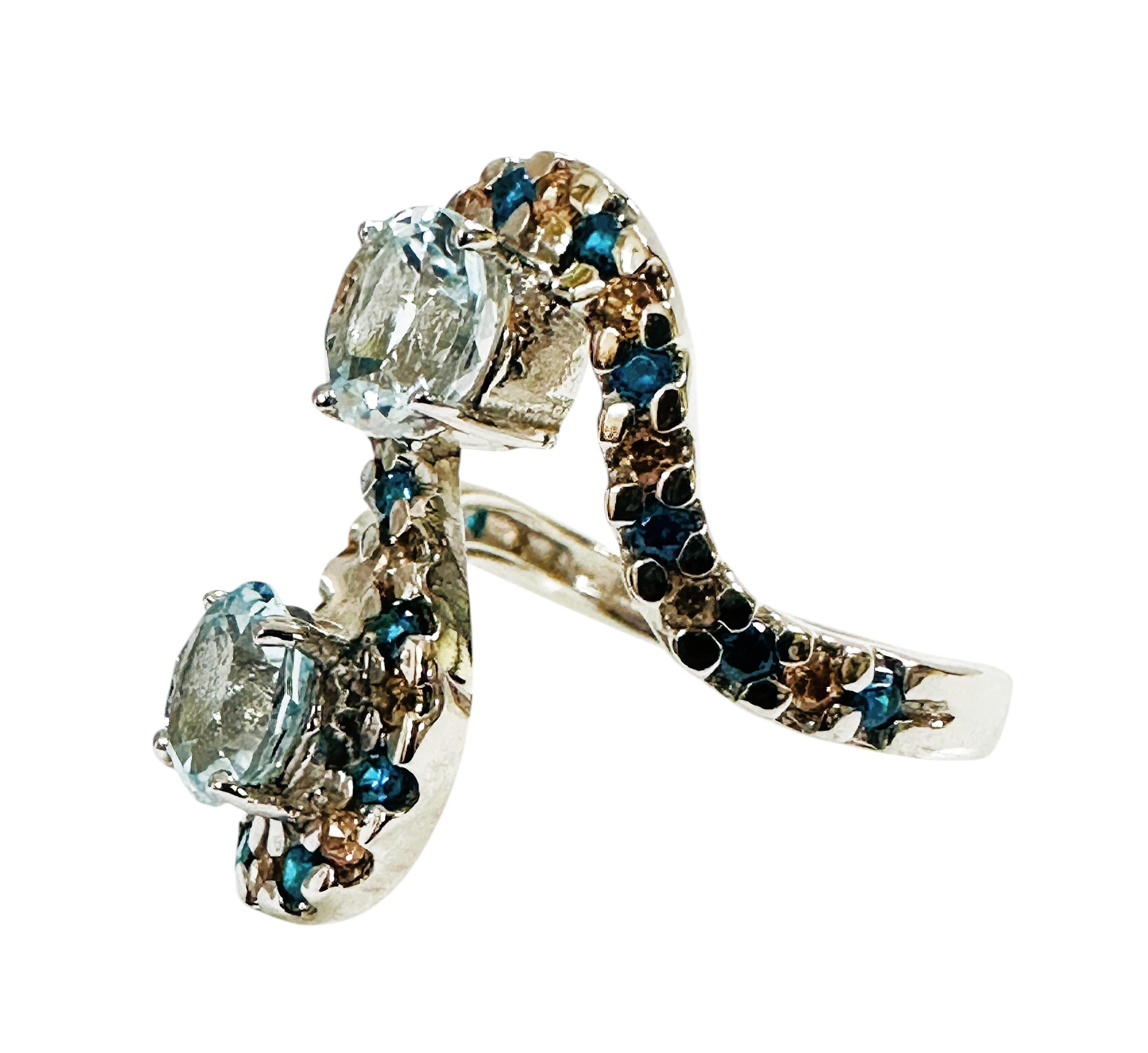 Women's New Double Stone 1.60 Carat Aquamarine & Diamond Cut Paraiba Stone Sterling Ring