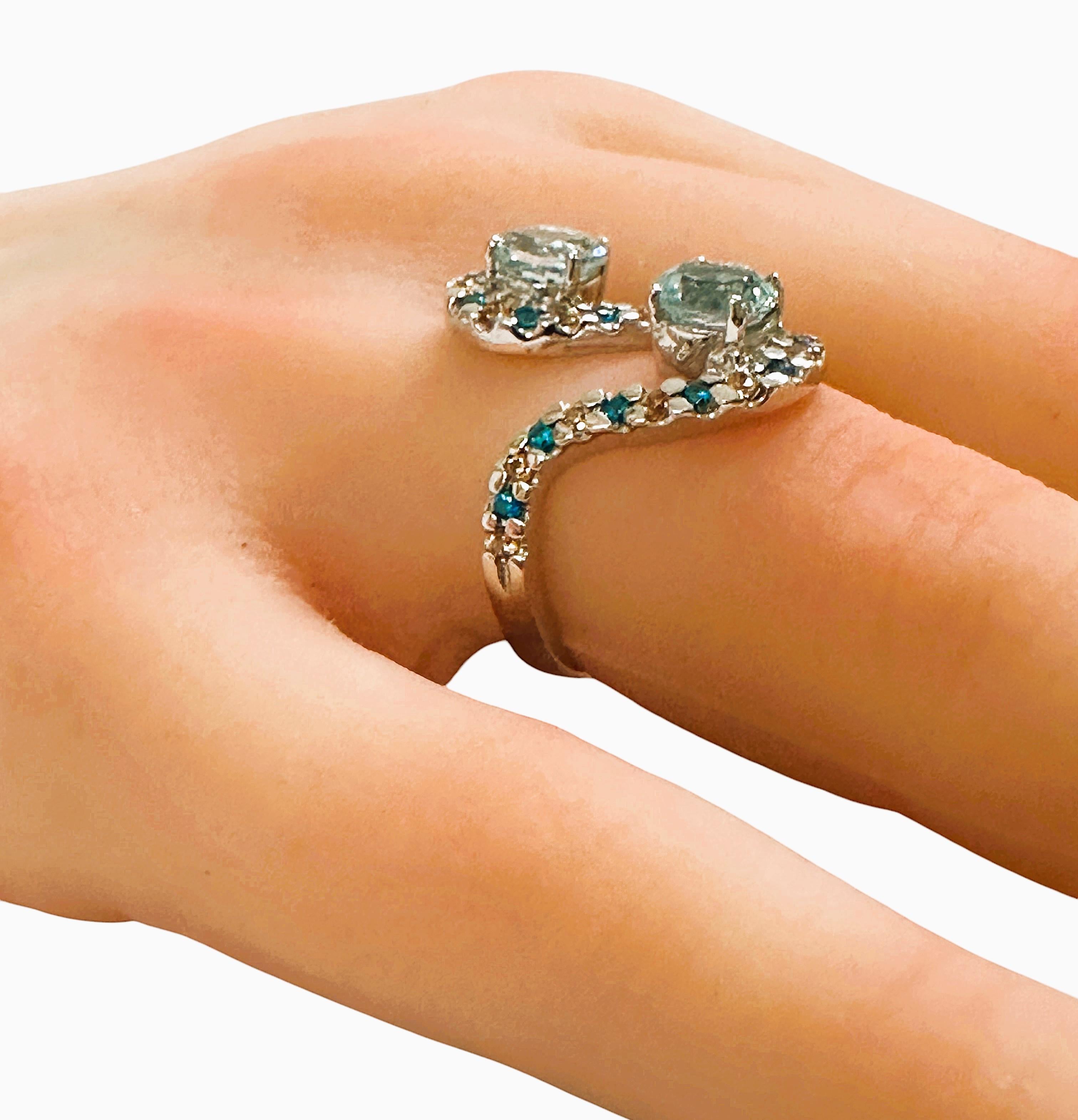 New Double Stone 1.60 Carat Aquamarine & Diamond Cut Paraiba Stone Sterling Ring 1