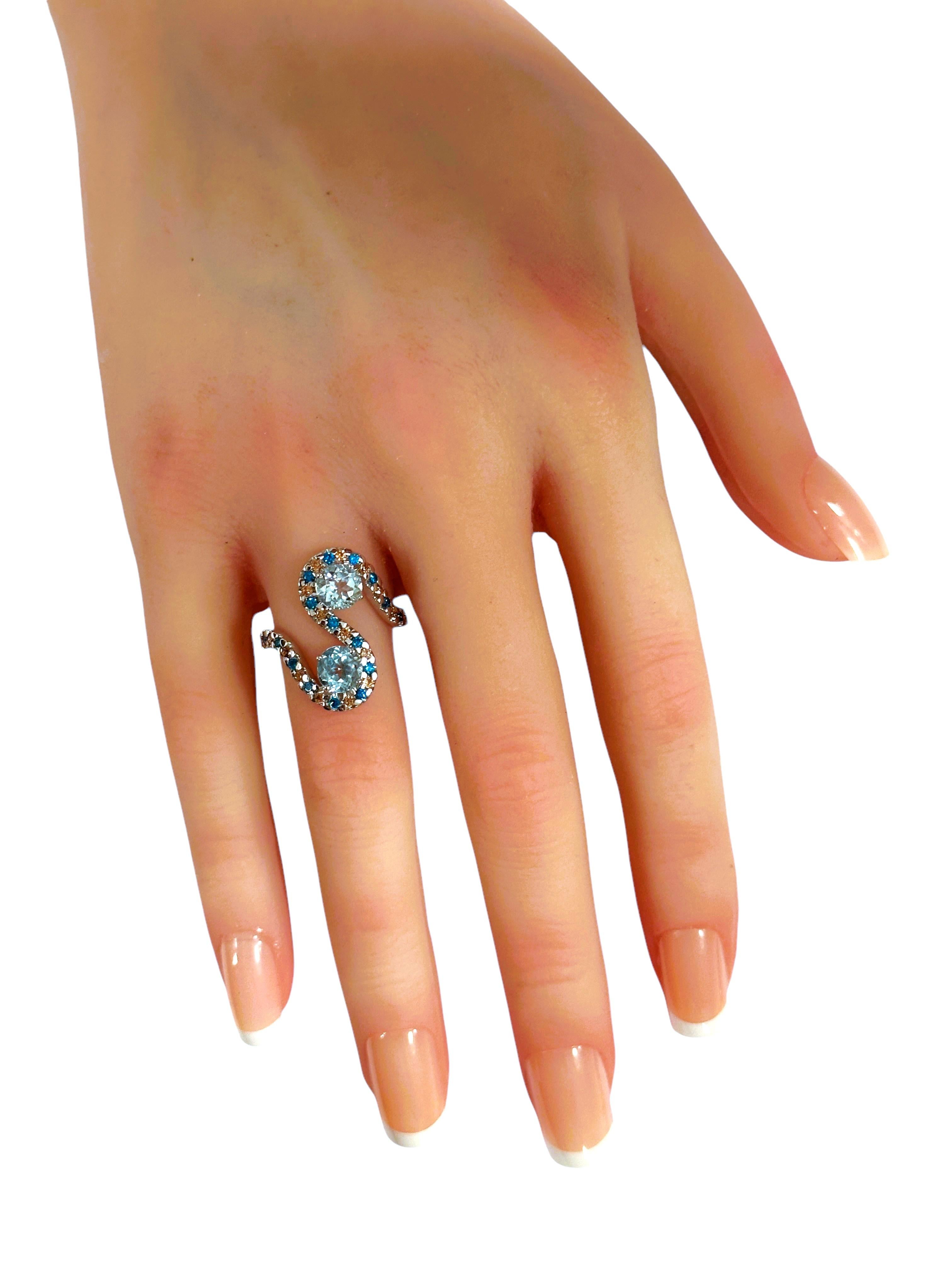 New Double Stone 1.60 Carat Aquamarine & Diamond Cut Paraiba Stone Sterling Ring 2