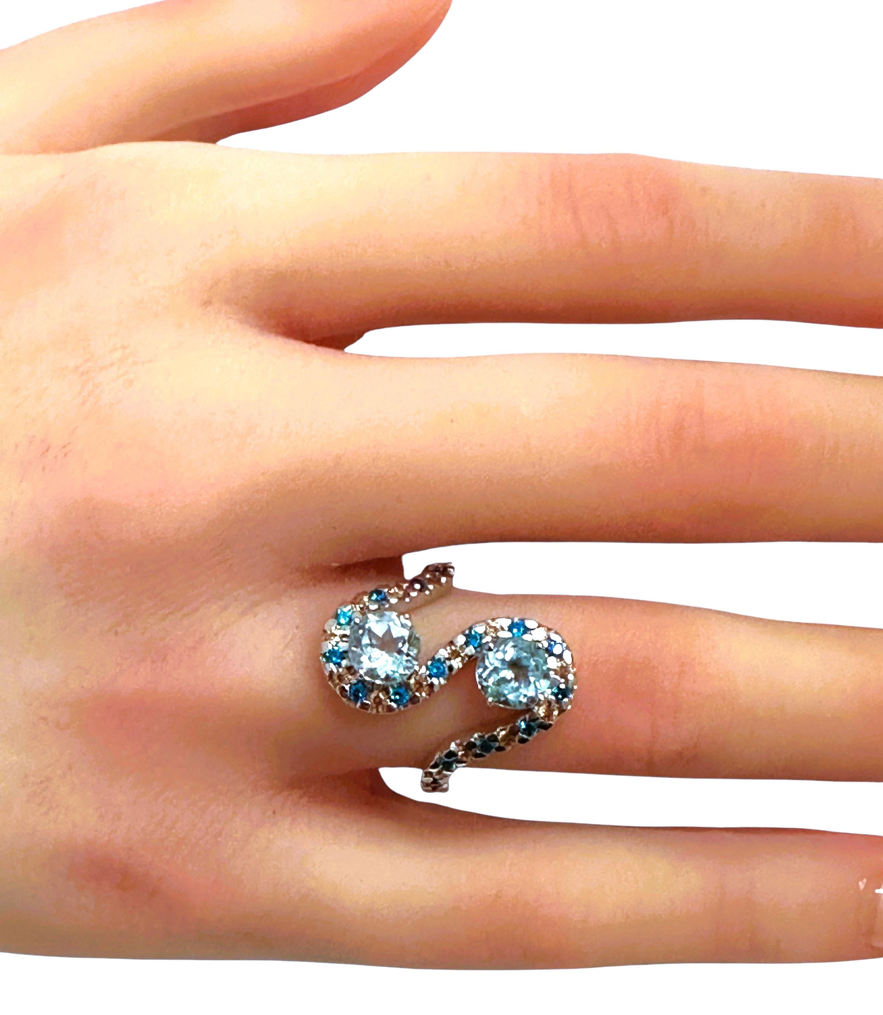 New Double Stone 1.60 Carat Aquamarine & Diamond Cut Paraiba Stone Sterling Ring 3