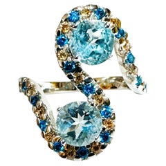 Neuer Doppelstein 1,60 Karat Aquamarin & Diamantschliff Paraiba Stein Sterling Ring mit Diamantschliff