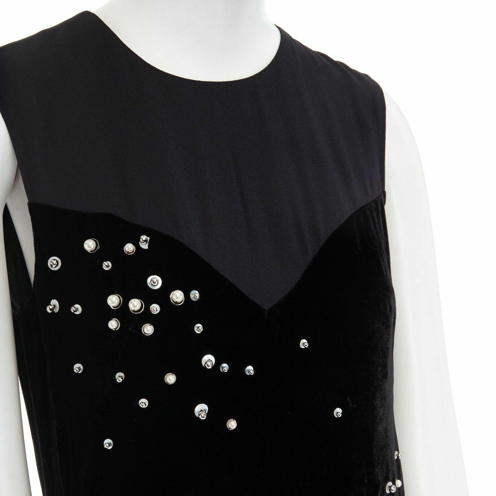 new DRIES VAN NOTEN 2016 Domino black velvet faux pearl embellished dress FR38 M 4