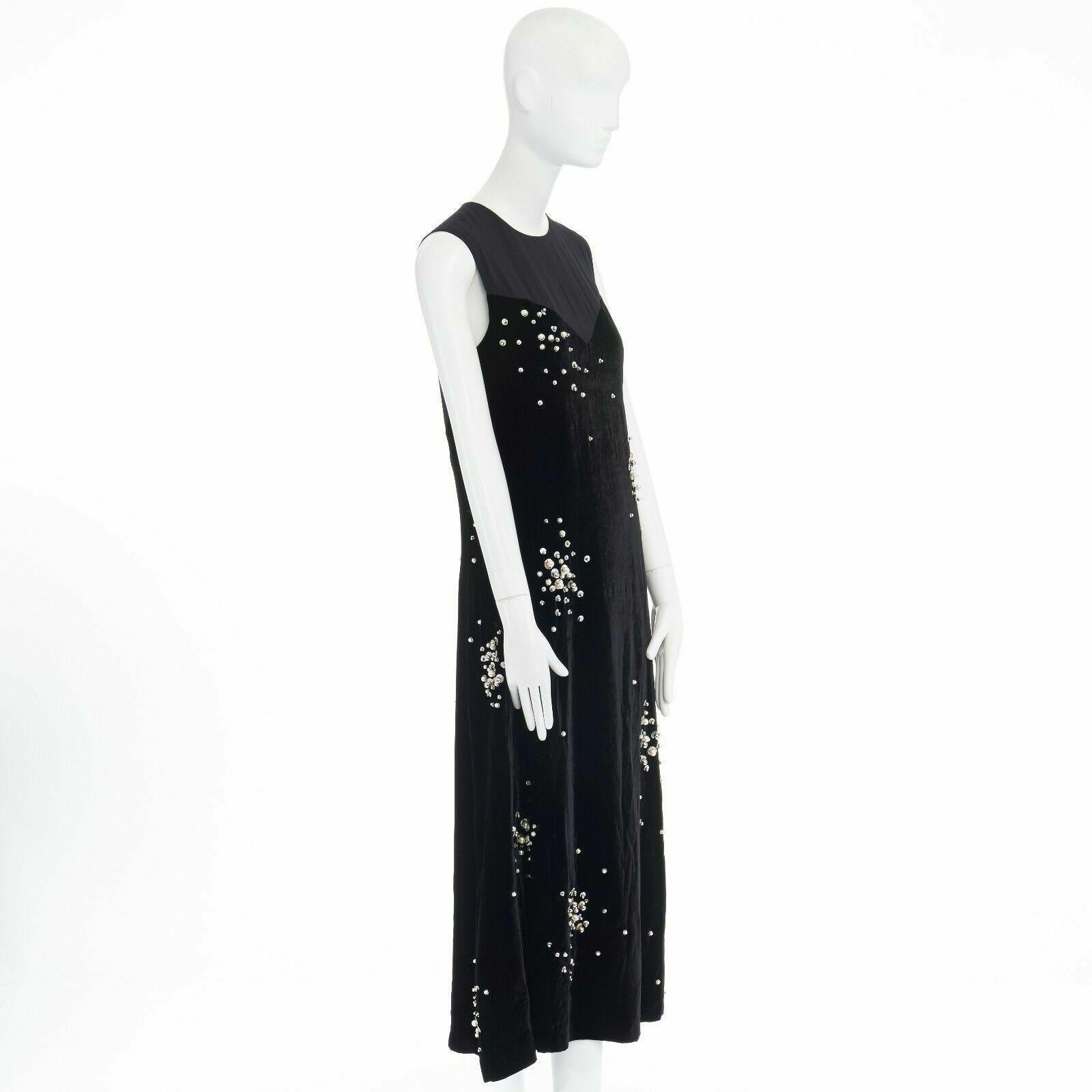 new DRIES VAN NOTEN 2016 Domino black velvet faux pearl embellished dress FR38 M In Good Condition In Hong Kong, NT