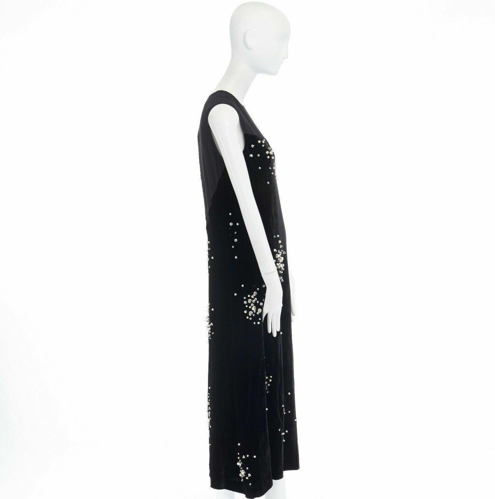 Women's new DRIES VAN NOTEN 2016 Domino black velvet faux pearl embellished dress FR38 M