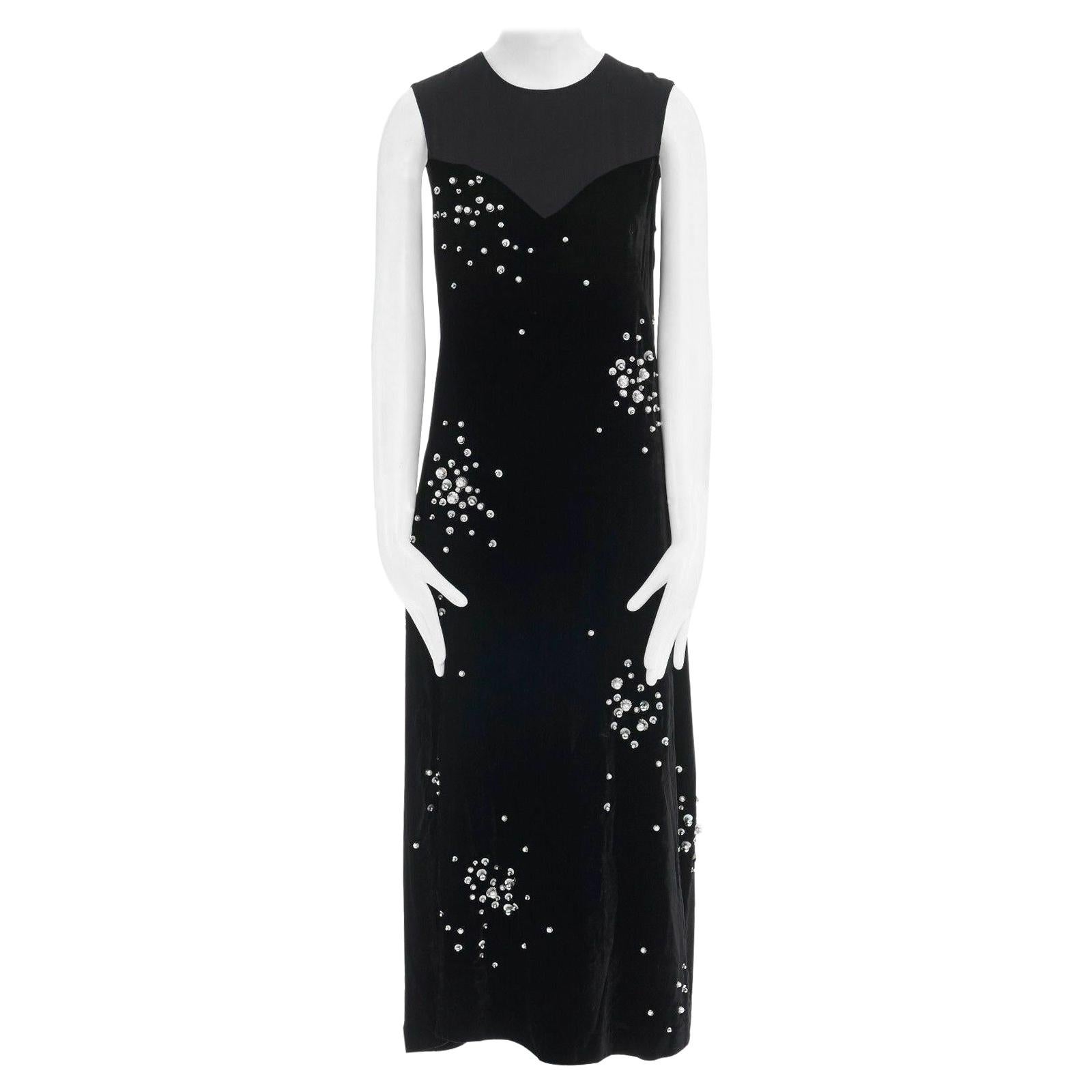 new DRIES VAN NOTEN 2016 Domino black velvet faux pearl embellished dress FR38 M