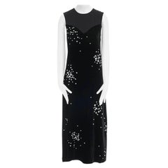 Used new DRIES VAN NOTEN 2016 Domino black velvet faux pearl embellished dress FR38 M