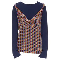nuovo DRIES VAN NOTEN 2017 navy chevron graphic drape bardot layered top FR40 M