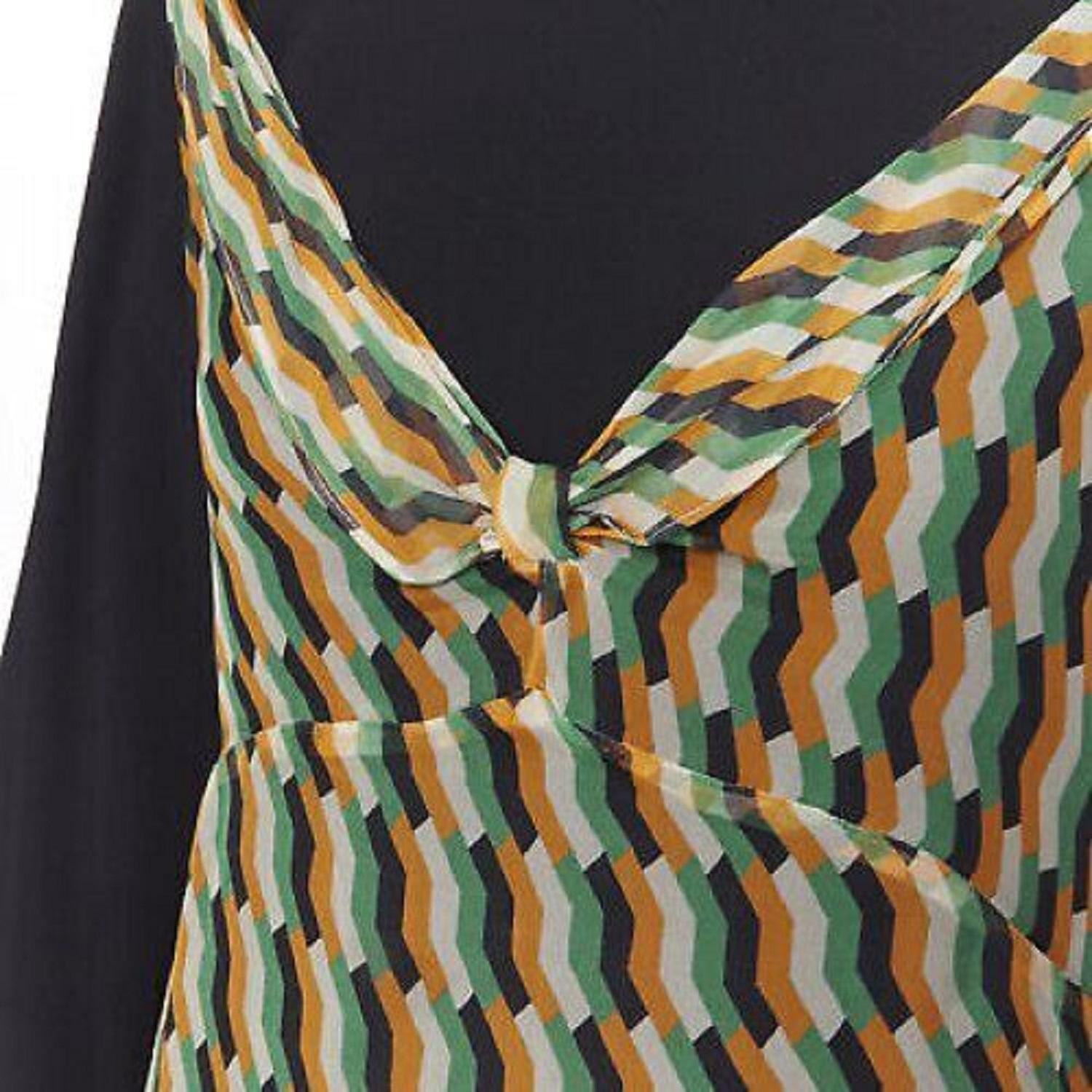 new DRIES VAN NOTEN 2017 silk black orange geometric camisole layered top FR38 S For Sale 3
