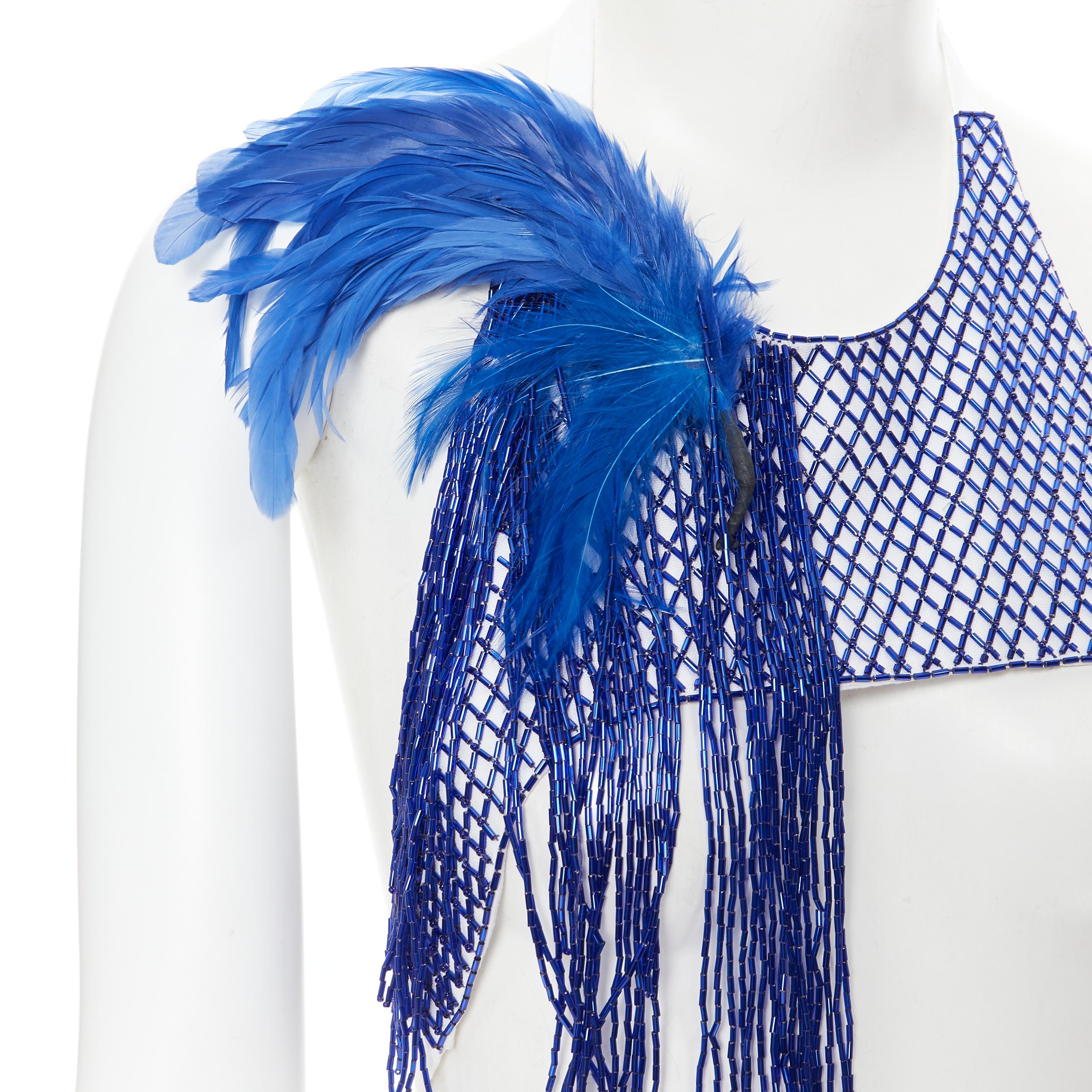 new DRIES VAN NOTEN 2019 Campi blue embellished feather brooch harness FR34 XS In New Condition In Hong Kong, NT
