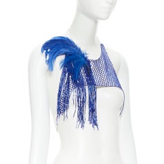 new DRIES VAN NOTEN 2019 runway blue beaded feather harness crop top FR36 S