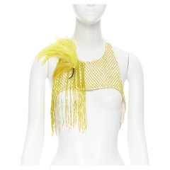 new DRIES VAN NOTEN 2019 runway yellow beaded feather harness crop top FR36 S