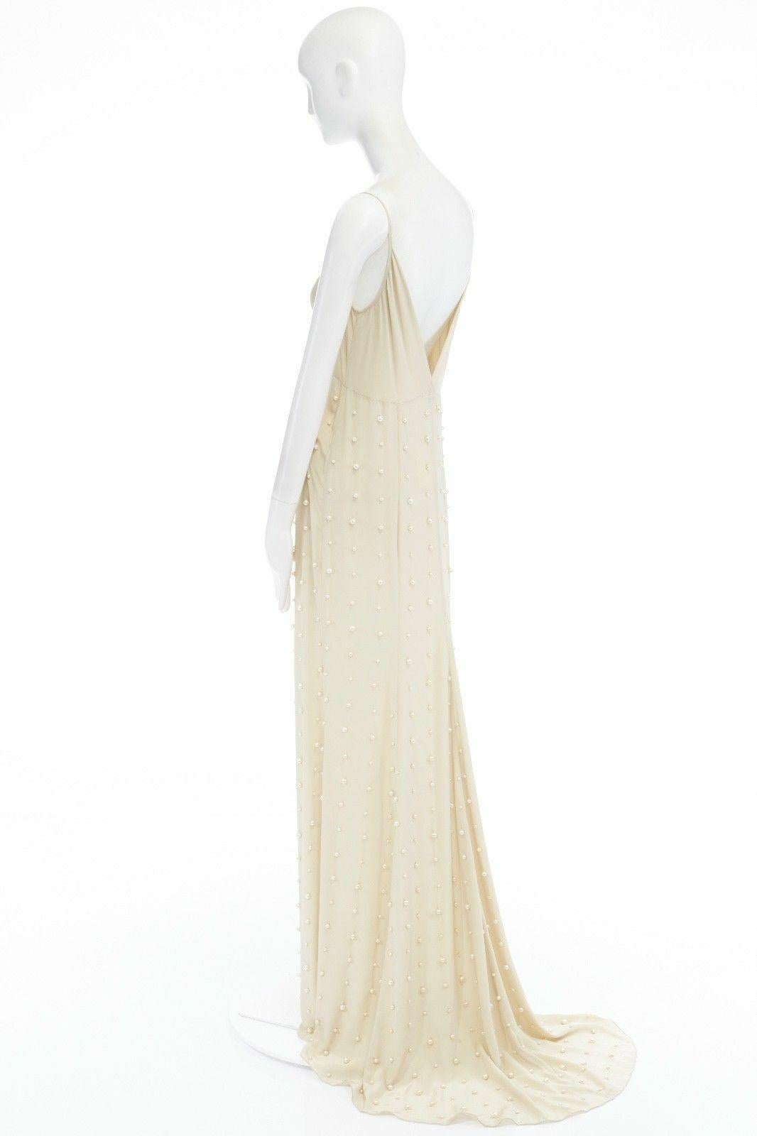 new DRIES VAN NOTEN AW16 Deming beige pearl embellished slip gown dress FR34 XS In Good Condition In Hong Kong, NT
