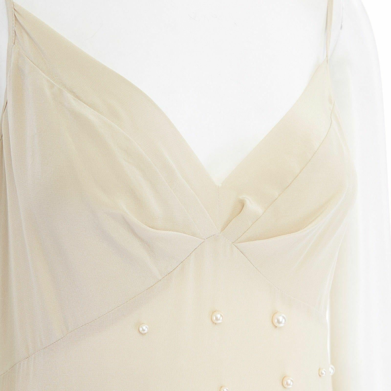 Women's new DRIES VAN NOTEN AW16 Deming beige pearl embellished slip gown dress FR34 XS
