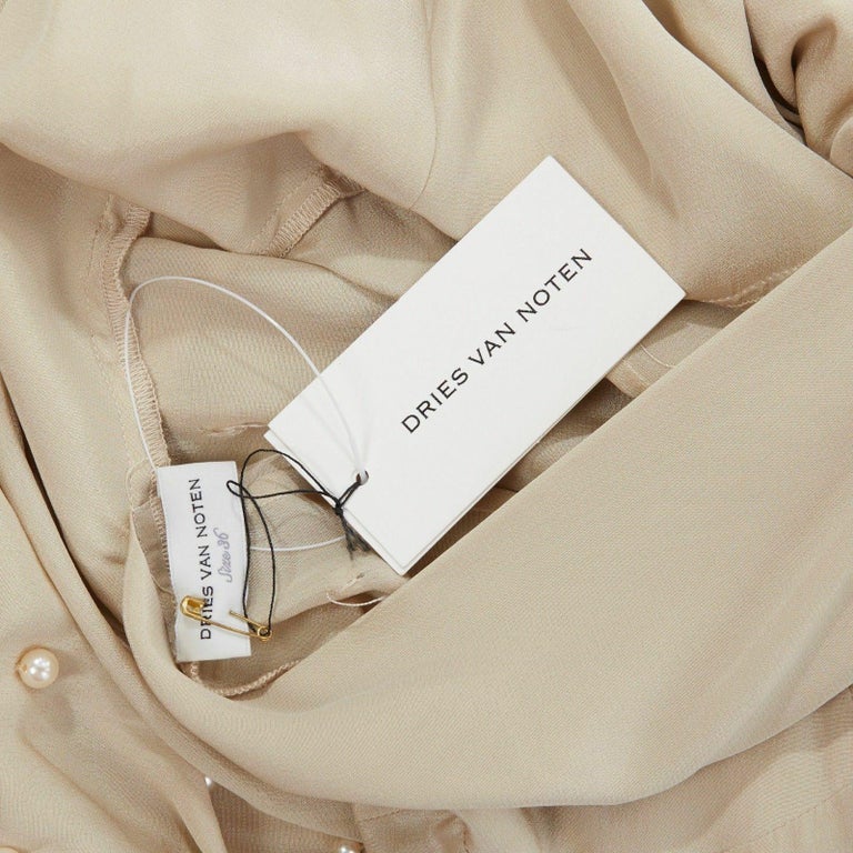 new DRIES VAN NOTEN AW16 Deming beige pearl embellished slip gown dress ...