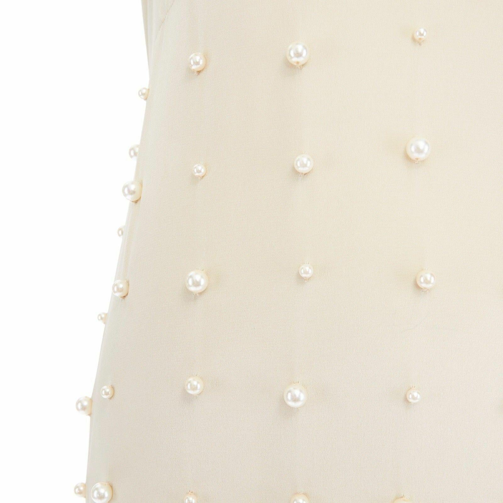 new DRIES VAN NOTEN AW16 Deming beige pearl embellished slip gown dress FR36 S 1