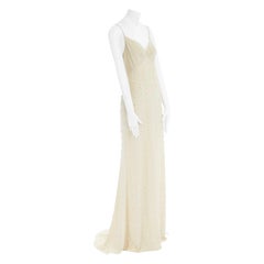 new DRIES VAN NOTEN AW16 Deming beige pearl embellished slip gown dress FR36 S