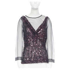 new DRIES VAN NOTEN AW17 Carti black net mesh purple sequins layered top FR38