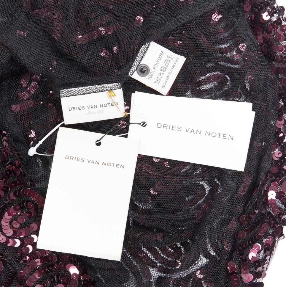 new DRIES VAN NOTEN AW17 Carti black net mesh purple sequins layered top FR40 3