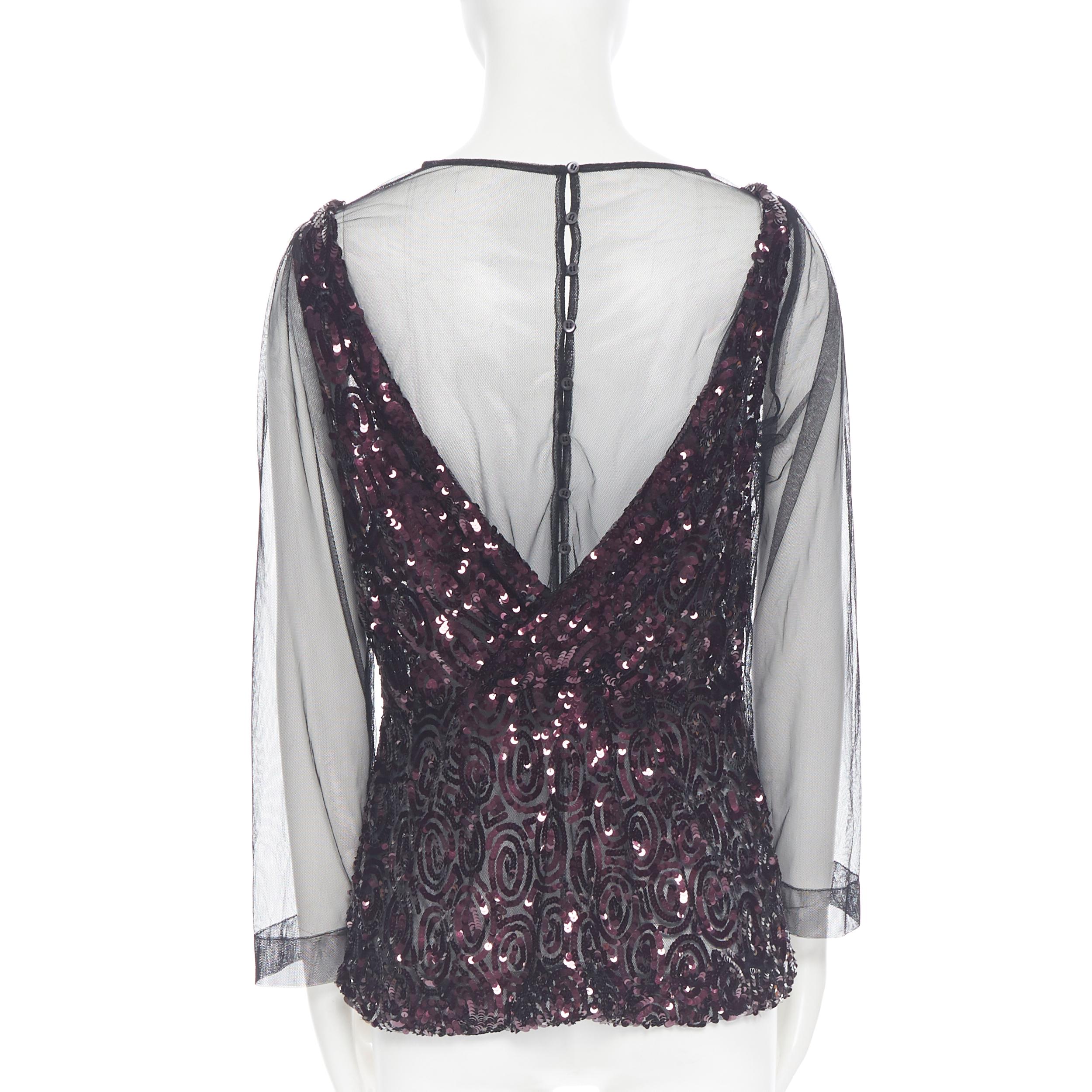 Gray new DRIES VAN NOTEN AW17 Carti black net mesh purple sequins layered top FR40