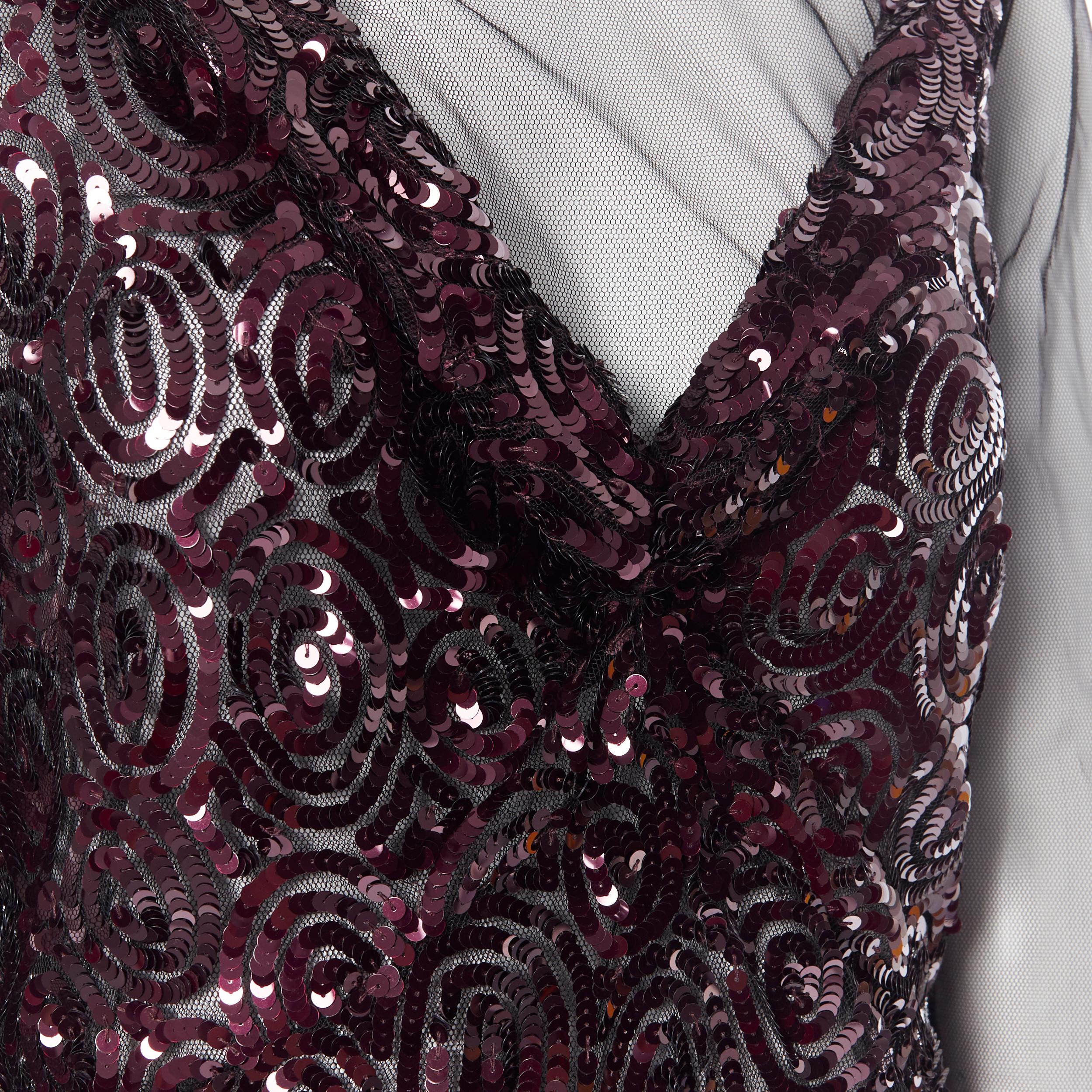 new DRIES VAN NOTEN AW17 Carti black net mesh purple sequins layered top FR40 In Good Condition In Hong Kong, NT
