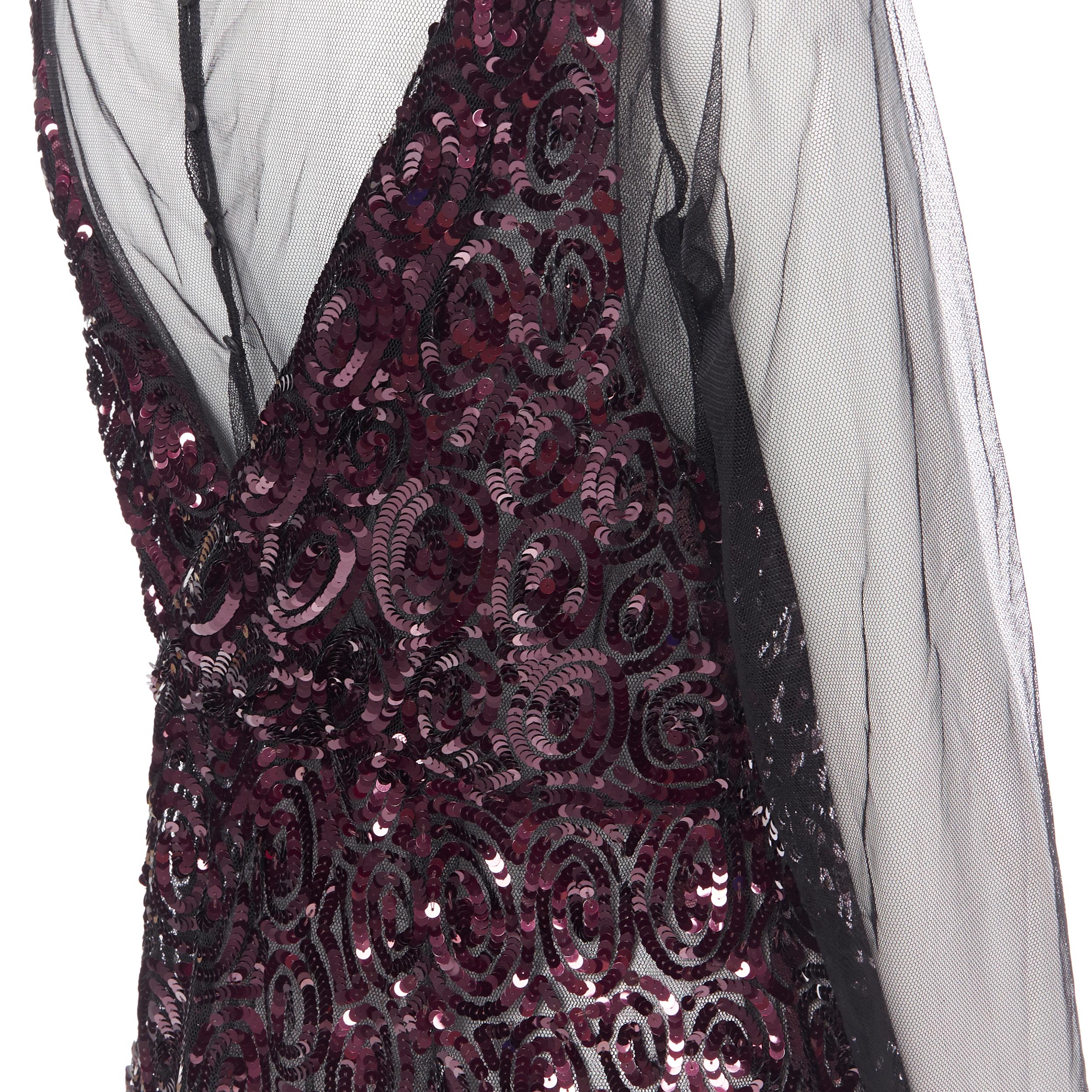 Women's new DRIES VAN NOTEN AW17 Carti black net mesh purple sequins layered top FR40