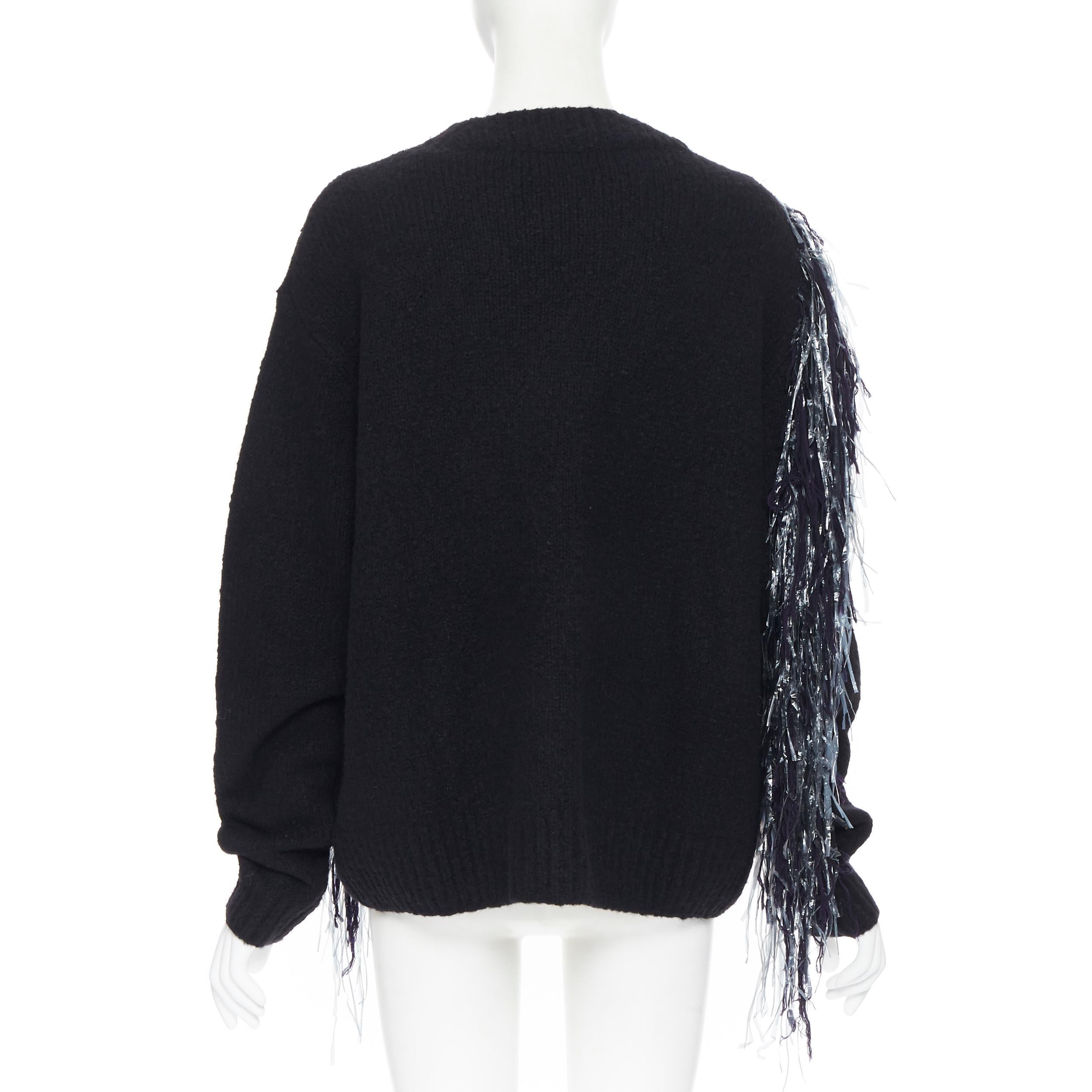 Black new DRIES VAN NOTEN AW18 merino wool cashmere blend black fringe sweater XS