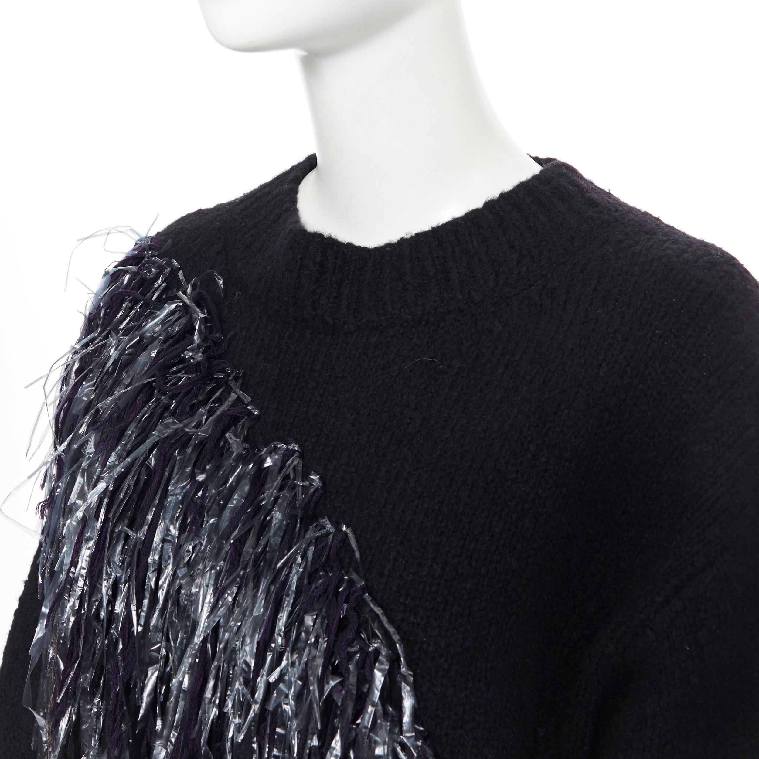 Women's new DRIES VAN NOTEN AW18 merino wool cashmere blend black fringe sweater XS