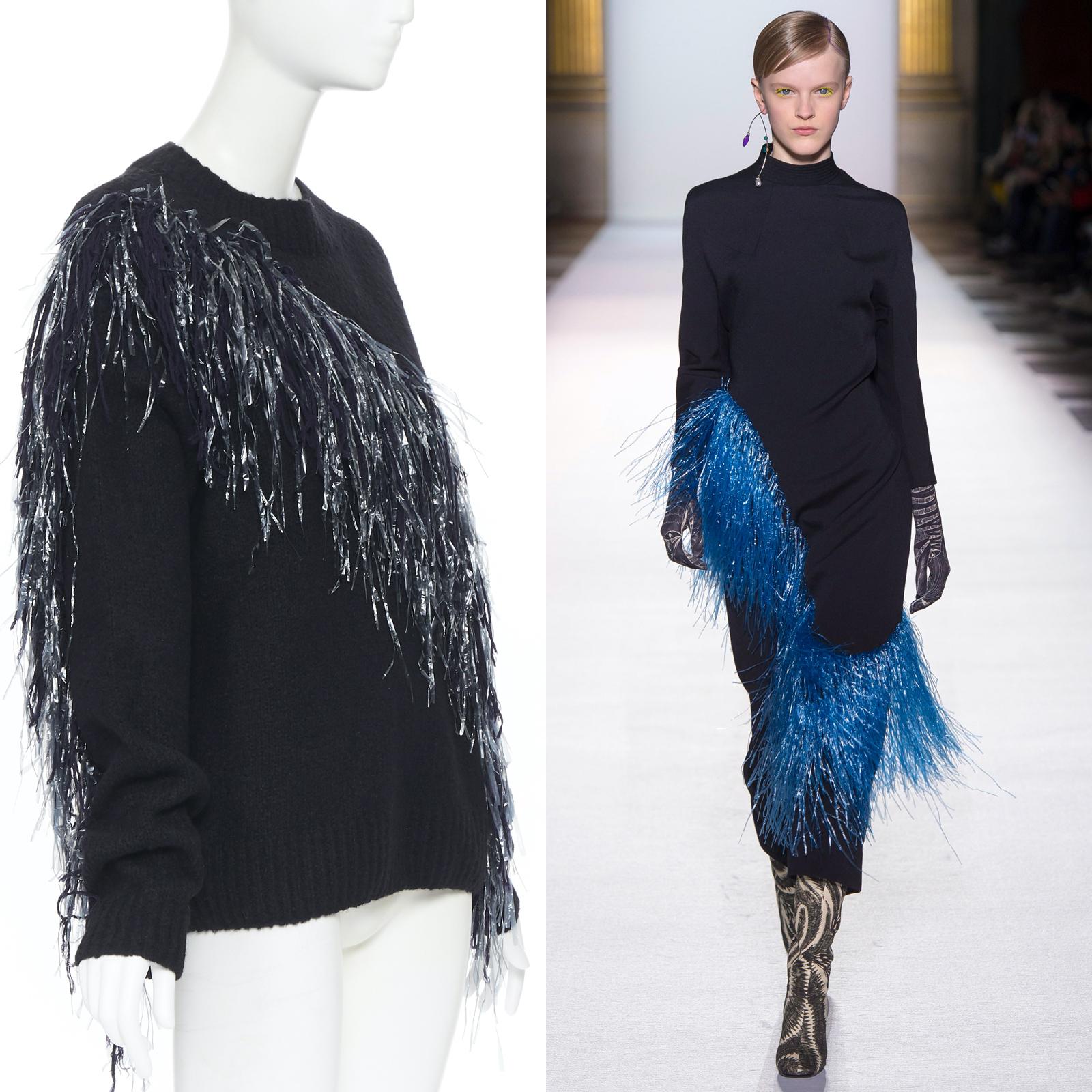 new DRIES VAN NOTEN AW18 merino wool cashmere blend black fringe sweater XS
Brand: Dries Van Noten
Designer: Dries Van Noten
Collection: Fall Winter 2018
Model Name / Style: Fringe sweater
Material: Wool cashmere blend
Color: Black
Pattern: