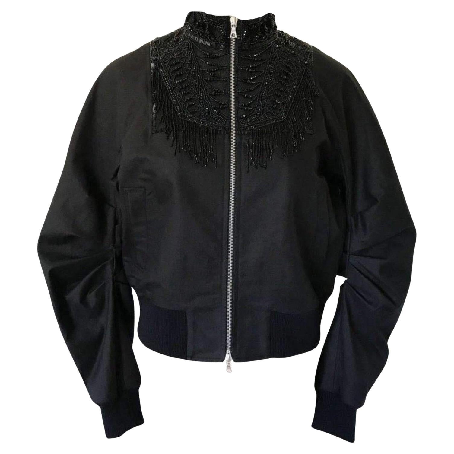 NEW Dries Van Noten Beaded Collar Cotton Bomber Jacket FR 40