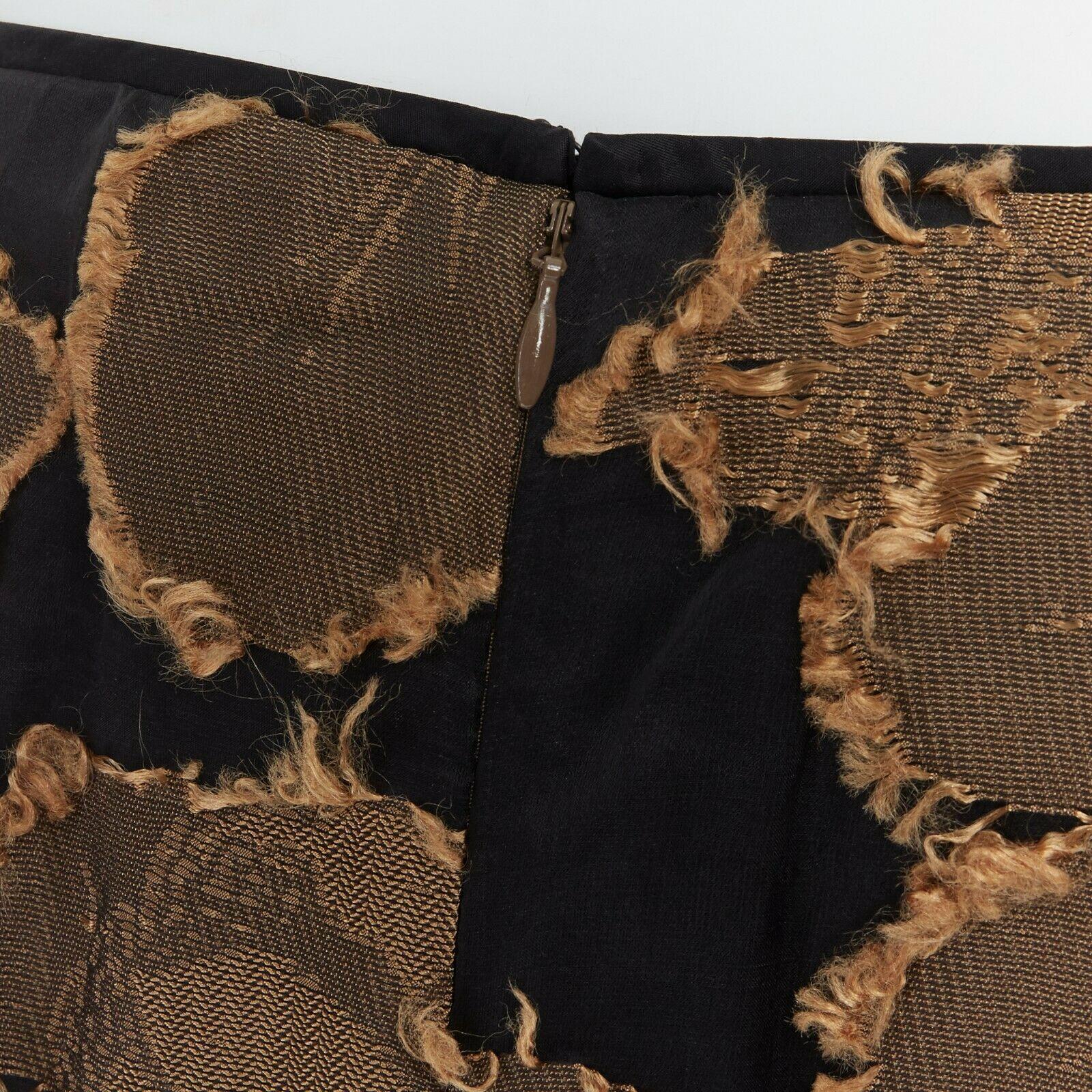 new DRIES VAN NOTEN gold black oriental floral raw jacquard gauze skirt FR42 XL 6