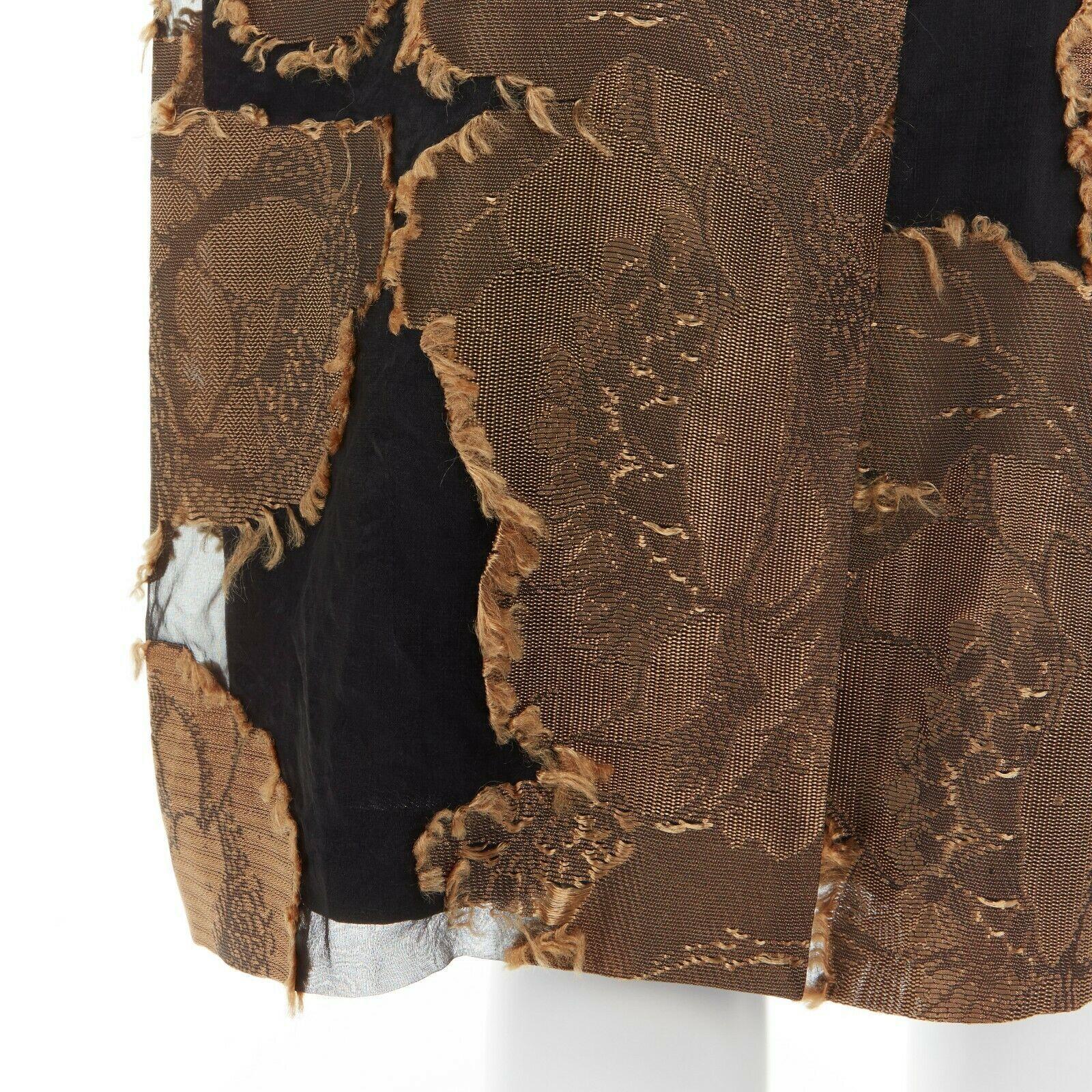 new DRIES VAN NOTEN gold black oriental floral raw jacquard gauze skirt FR42 XL 7