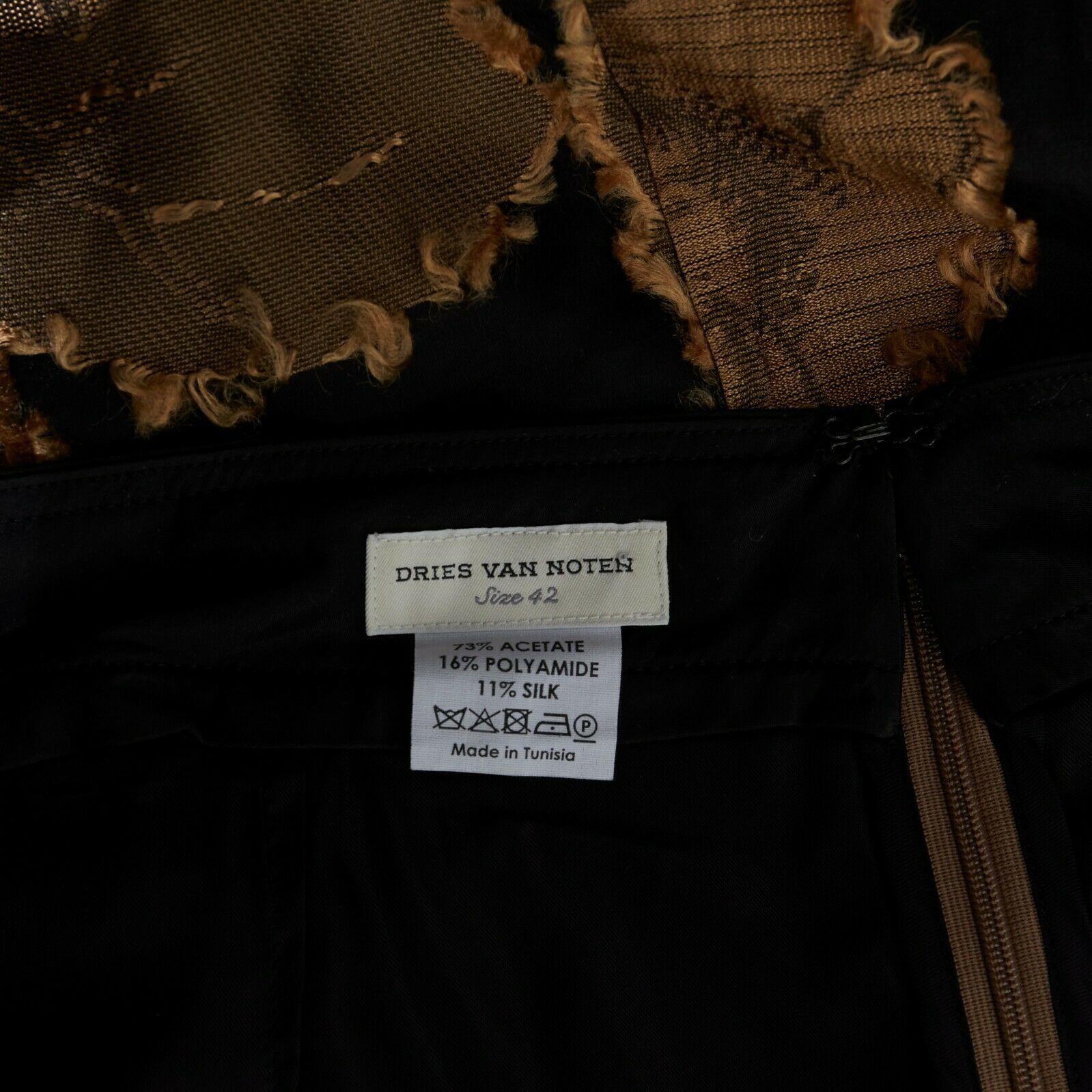 Women's new DRIES VAN NOTEN gold black oriental floral raw jacquard gauze skirt FR42 XL