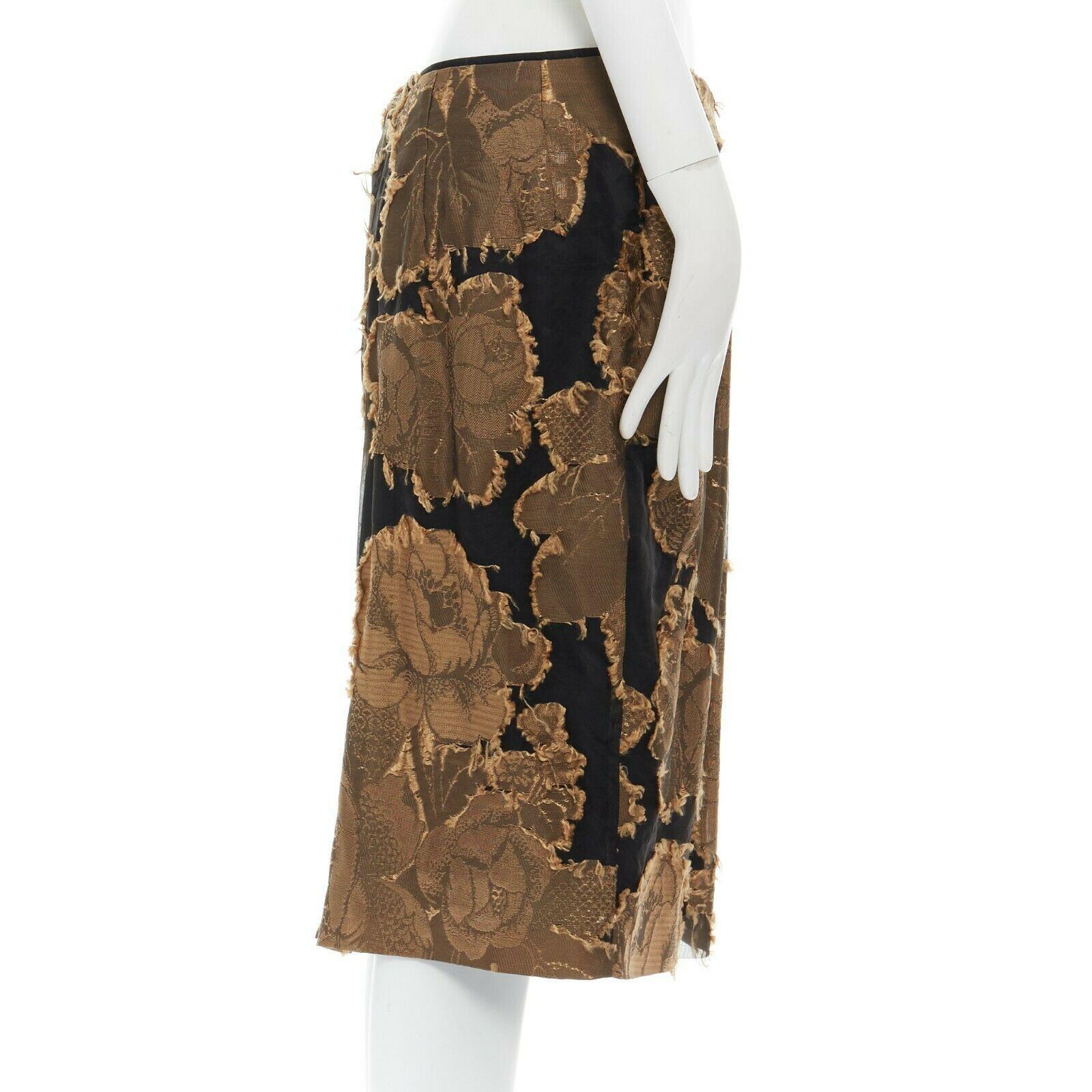 new DRIES VAN NOTEN gold black oriental floral raw jacquard gauze skirt FR42 XL 1