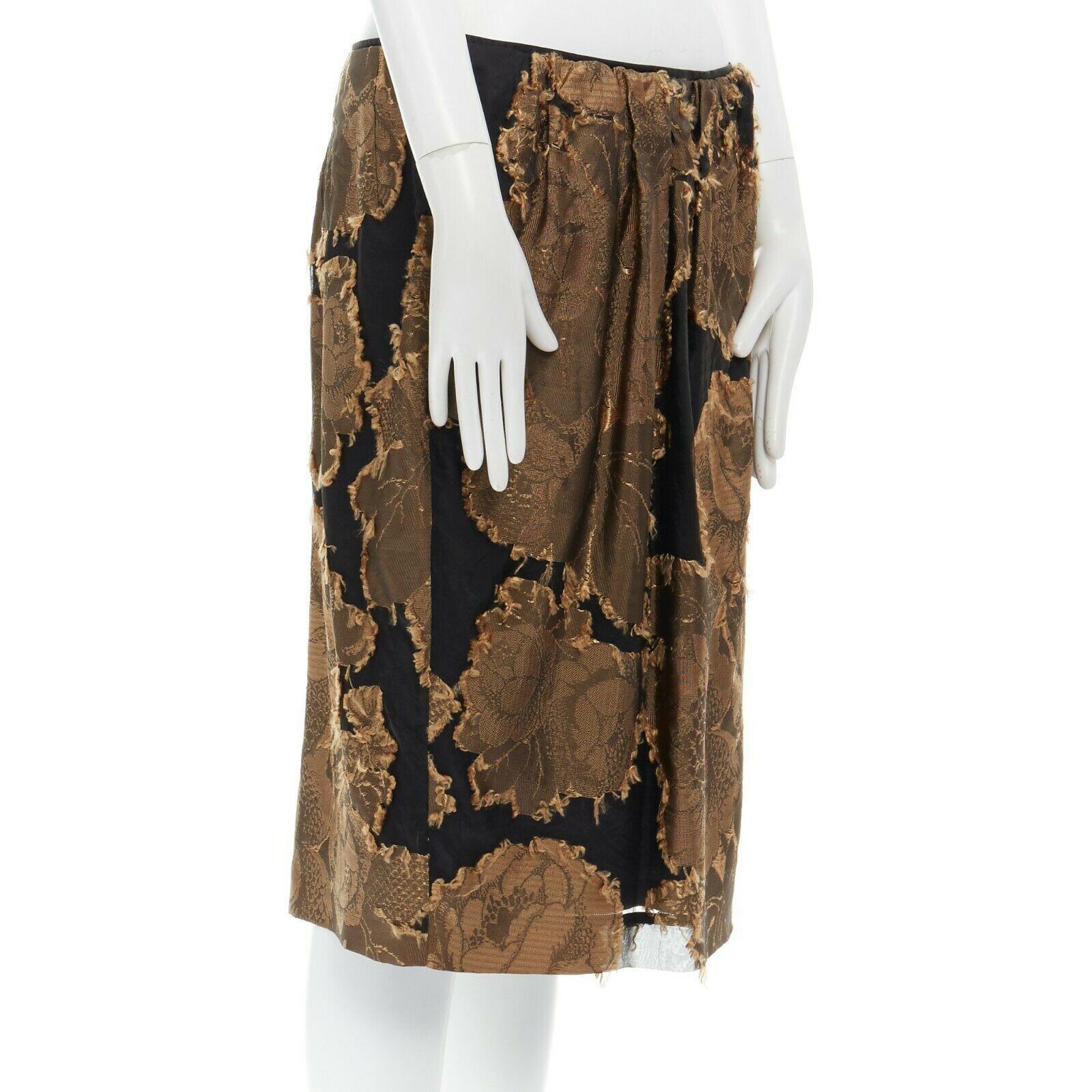 new DRIES VAN NOTEN gold black oriental floral raw jacquard gauze skirt FR42 XL 2