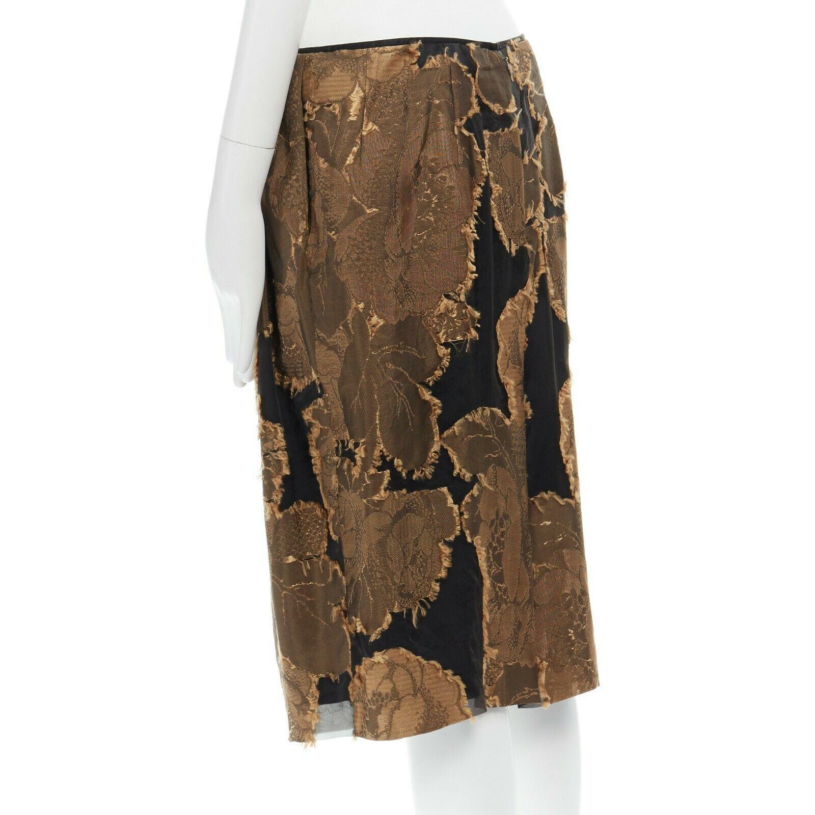 new DRIES VAN NOTEN gold black oriental floral raw jacquard gauze skirt FR42 XL 4