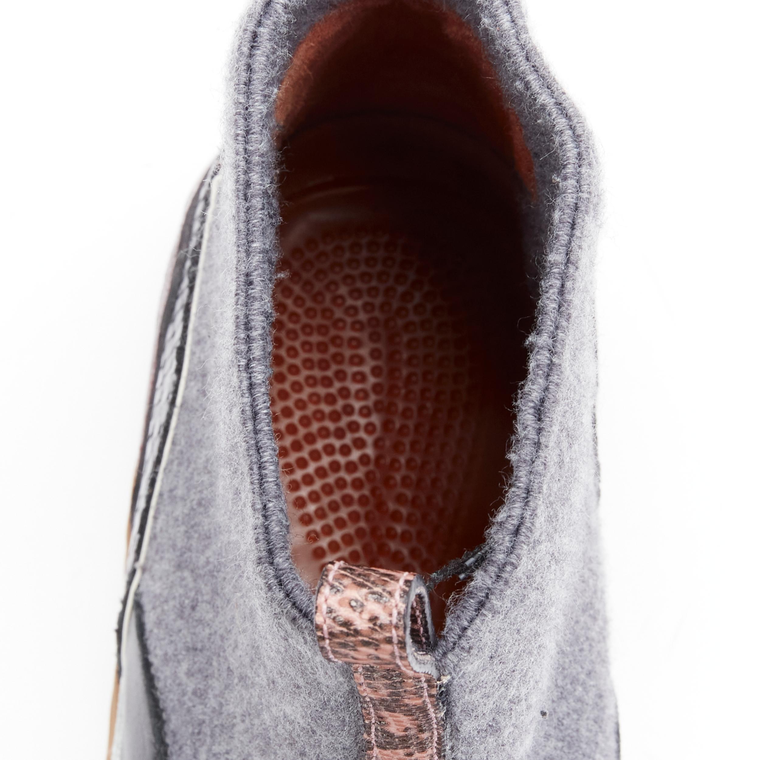new DRIES VAN NOTEN pink black printed leather grey wool high top sneaker EU37 For Sale 2
